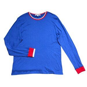 Junk Food Retro Tshirt Long Sleeve Size L Vintage 70s Style Red White Blue Cuff